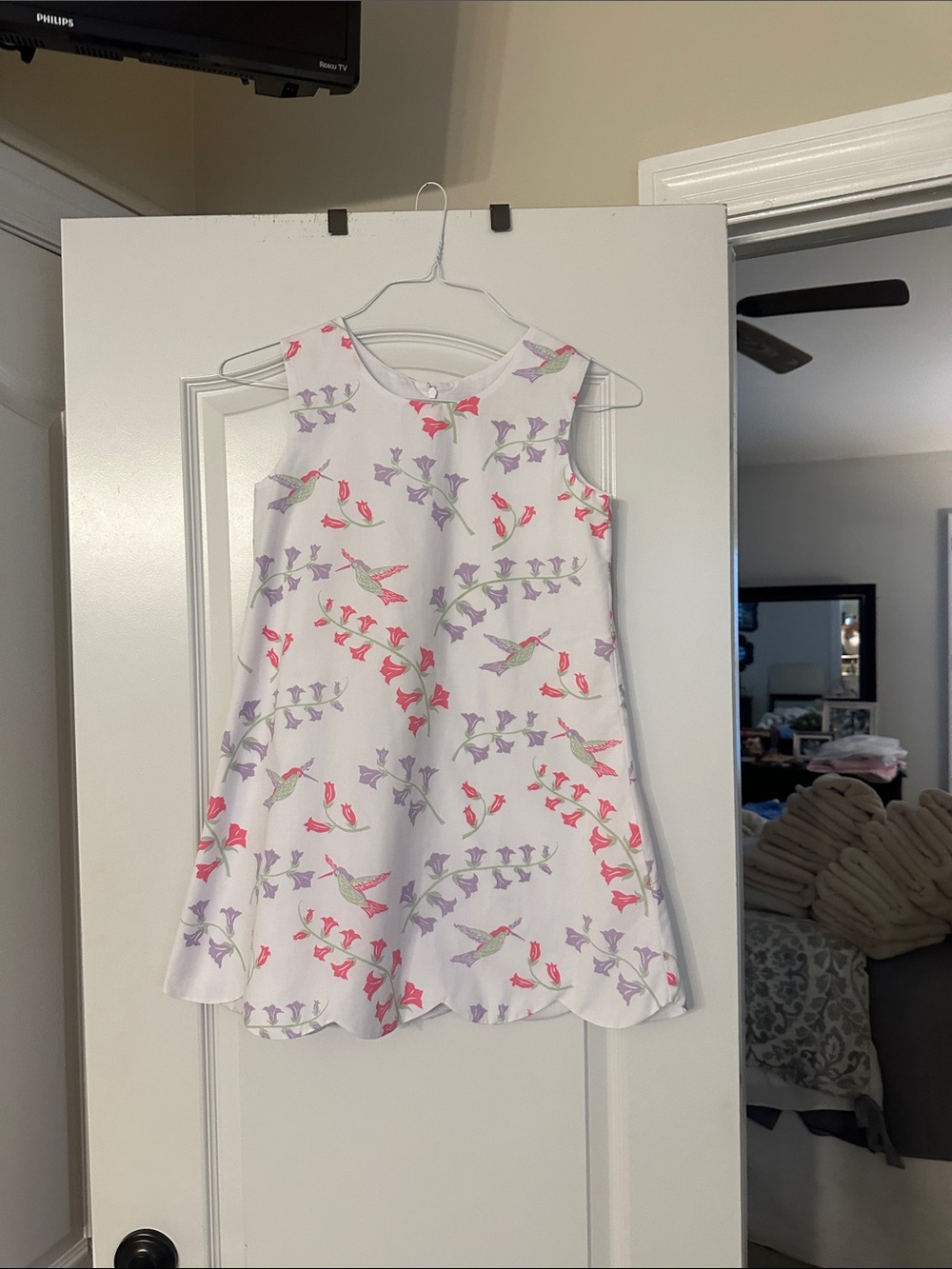 Girls' White Floral & Bird Swing Dress